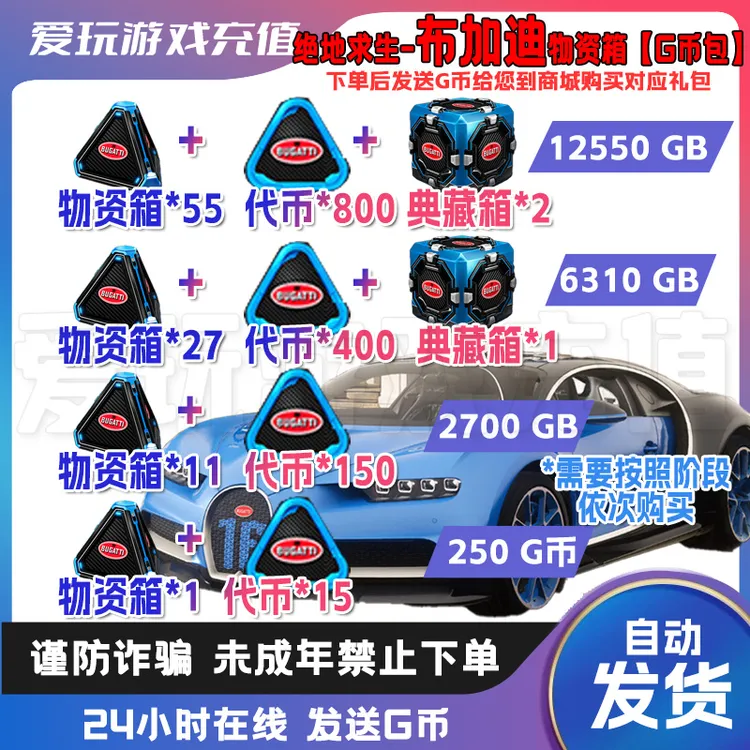 PUBG绝地求生布加迪物资箱包 （GB包）兑换码CDK【自动发货】