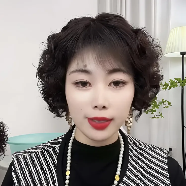 高端复古女士全真发卷发头套轻薄透气遮盖白发自然蓬松修饰脸型