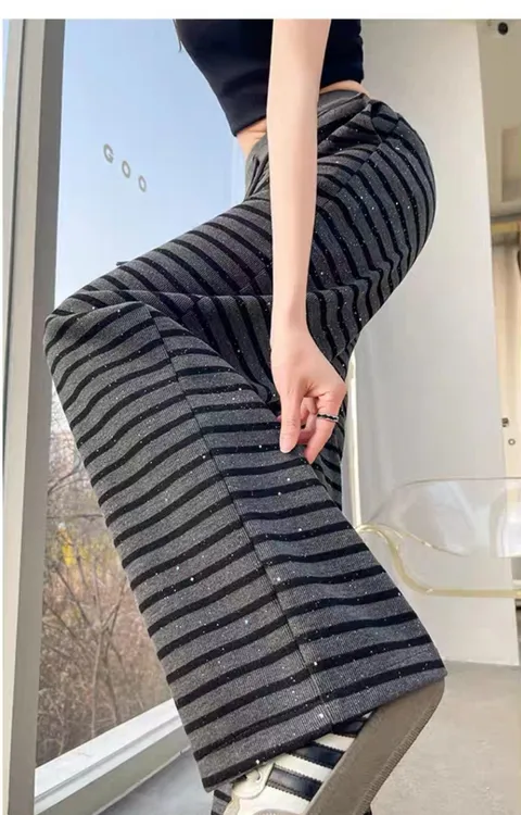 女士百搭条纹休闲裤5531-A116