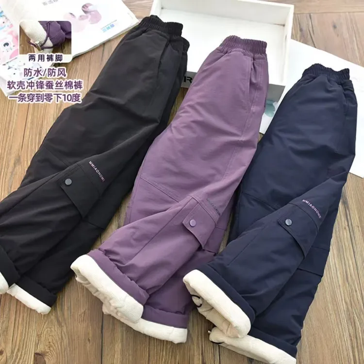 女童冬季加绒加厚棉裤2025新款防风软壳中大童一条过冬工装棉裤潮