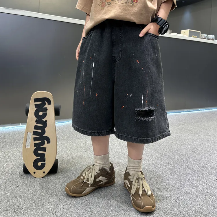 男童夏季裤子2025新款儿童夏装薄款破洞牛仔裤中大童夏款酷帅中裤