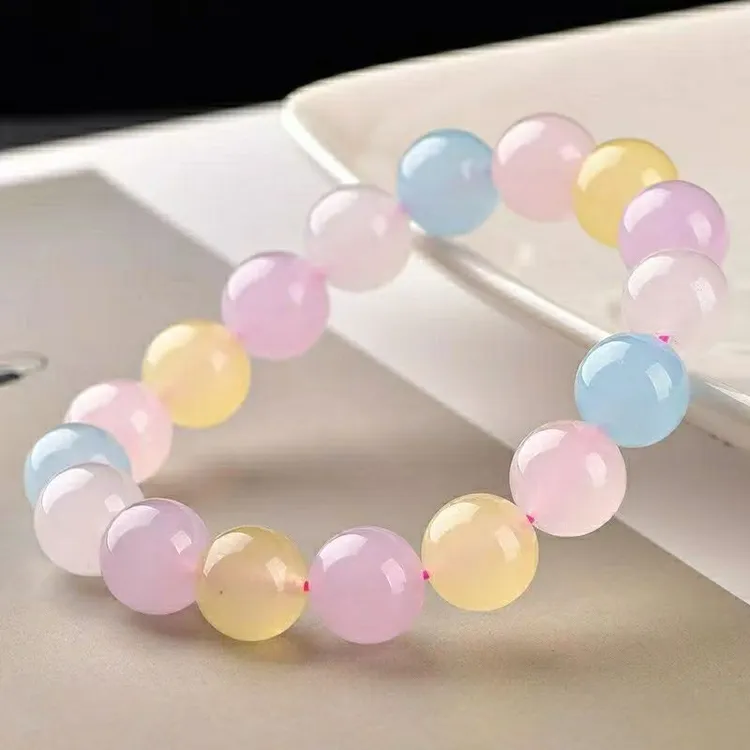 天然多彩玛瑙玉髓手链单圈女士素圈品质玉石手串女款串珠