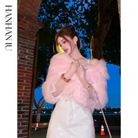 韩韩IU【英茶千金】时尚优雅清新减龄狐狸腹毛立领宽松版外套秋冬款