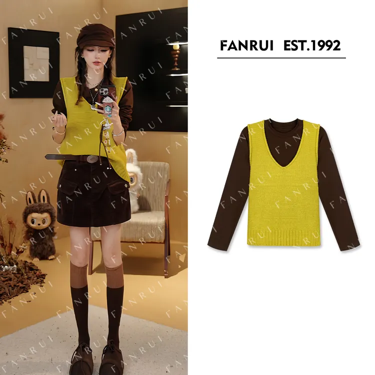 FANRUI/泛芮「贝贝biuu」马甲两件套洋气百搭高级感长袖上衣B18290