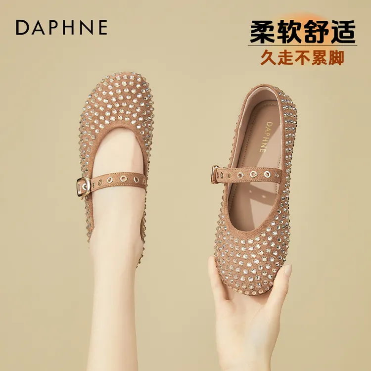 达芙妮法式玛丽珍鞋单鞋2025新款水钻夏季气质平底浅口芭蕾舞女鞋
