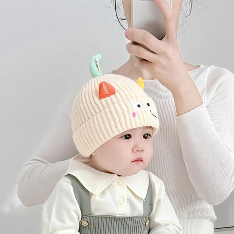 婴儿帽子秋冬季针织帽可爱超萌护耳帽加厚保暖宝宝冬天外出套头帽