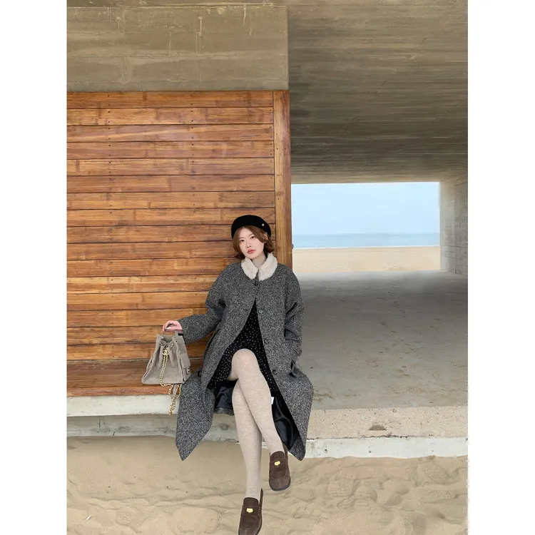 酒心微胖定制 93%澳毛！秋冬高级感韩版同款长袖羊毛休闲大衣女