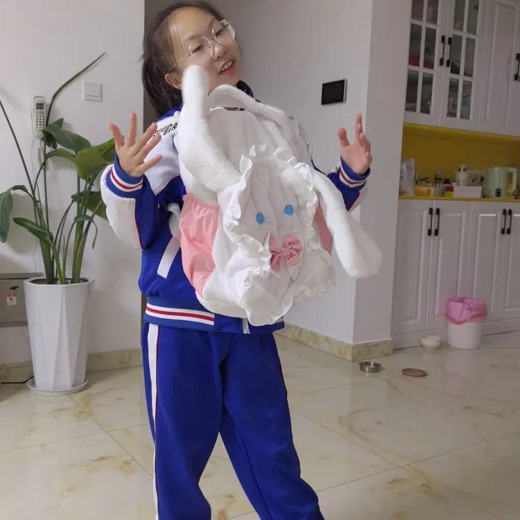 粉色原创毛绒可爱双肩包适合洛丽塔兔兔包日常使用