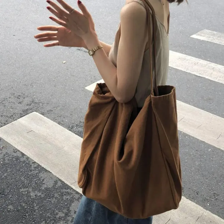 简约时尚百搭帆布包大容量单肩包女上班通勤包小众设计环保布袋包