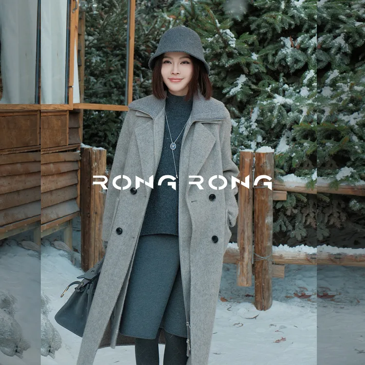 溶溶【冷烟絮灰】RONGRONG 90白鹅绵羊毛山羊绒毛呢羽绒服86902-F3