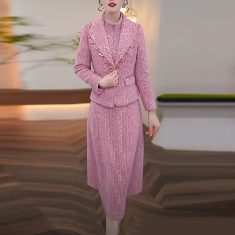 雪花绒夹棉加厚外套加连衣裙套装2025冬季新款时尚保暖加厚两件套