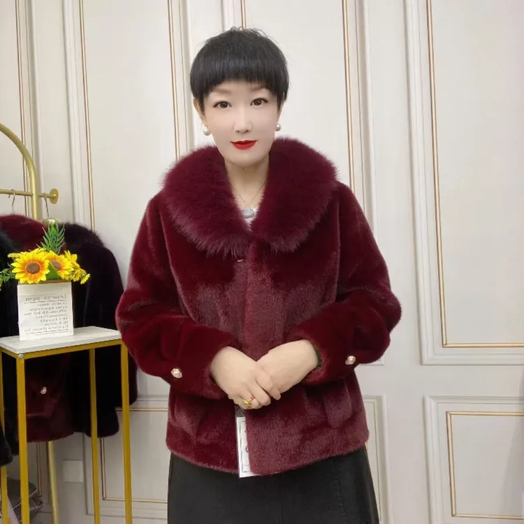 毛领欧貂绒短款时尚保暖女外套气质百搭妈妈装【60衣长】短款
