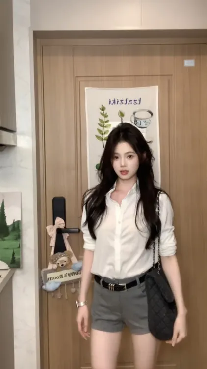 韩系气质白色翻领防晒长袖衬衫百搭显瘦女夏季高腰休闲短裤两件套