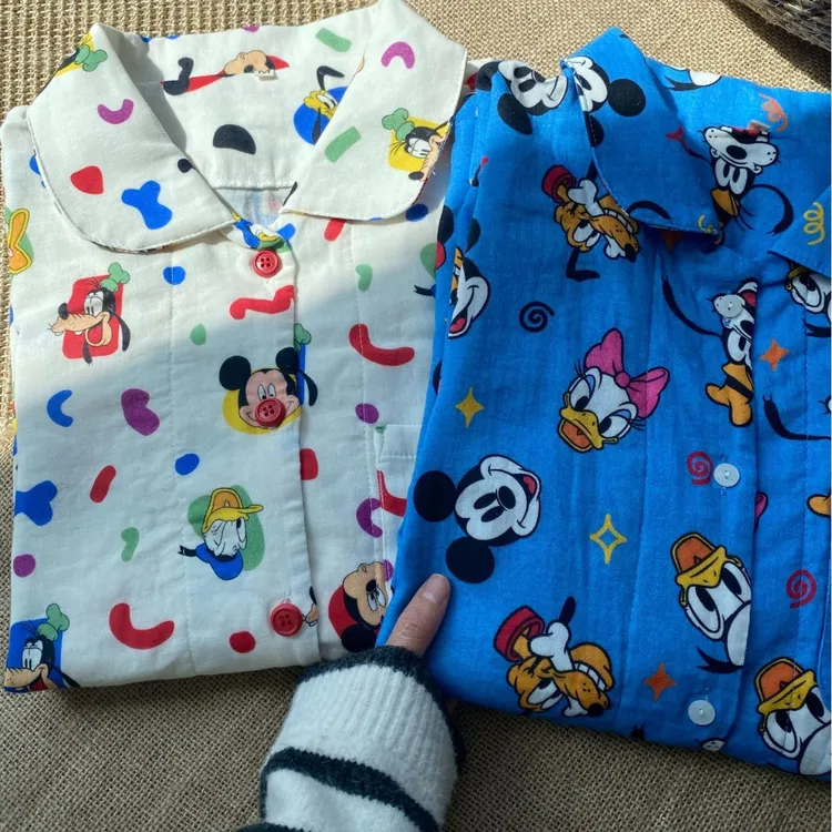 睡个好觉蓝白米奇全棉双层纱布夏季短袖短裤套装睡衣纯棉睡衣