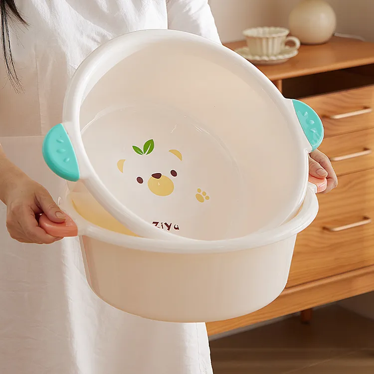 双耳加厚家用卡通洗脸盆洗菜洗衣服儿童宝宝洗脚大号圆形塑料盆