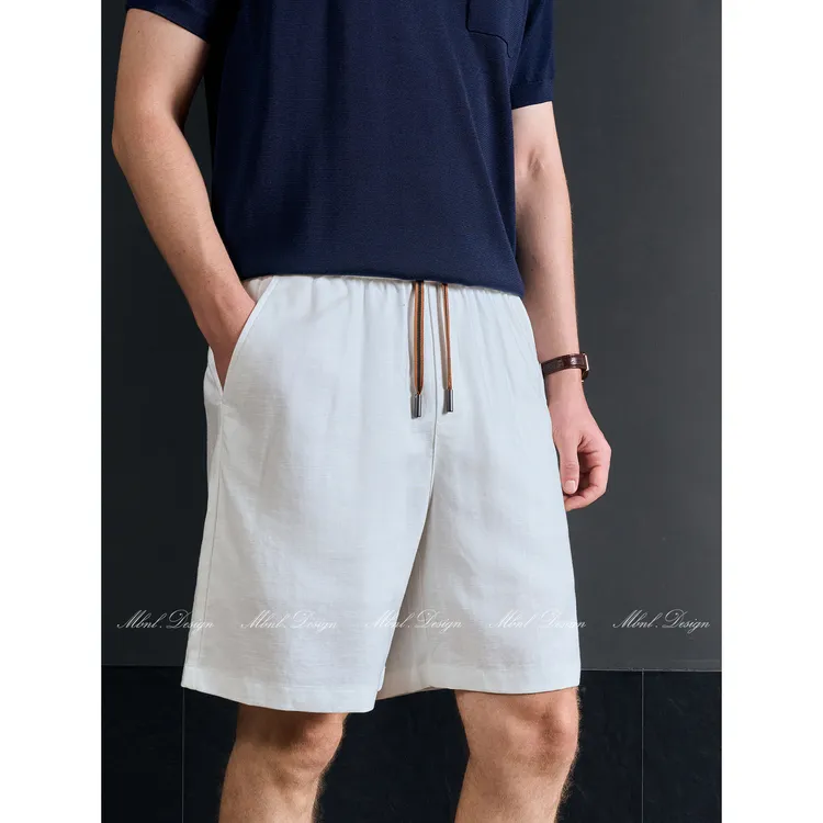 MBNL-F「素朴绅雅」秦磊男装经典织带抽绳水洗天丝麻短裤LL-SKZ2048
