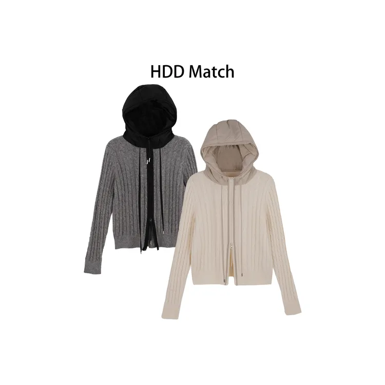 HDD- "拼接方式" 女款针织连帽韩版修身拼接毛衣上衣 Y9821