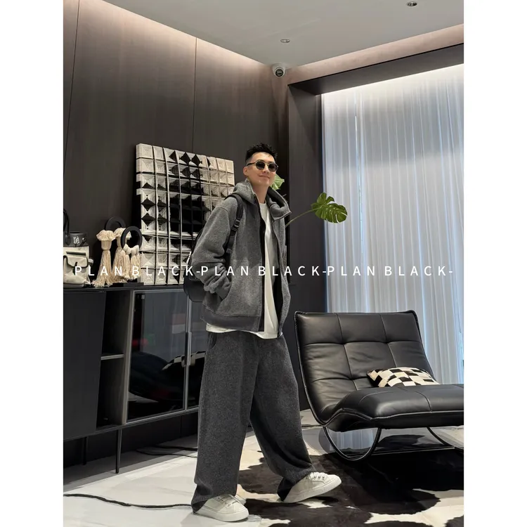 RICH陈发财【毛呢呢.外套】极简风的温度！保暖羊毛连帽男夹克8214