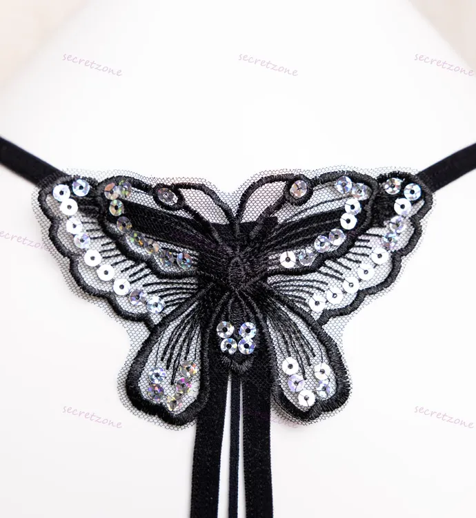 粹系列 | 闪闪蝴蝶黑色珠珠内裤大码