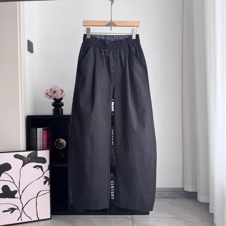 高街风格宽松版型弯刀直筒阔腿长裤休闲裤两种穿法松紧腰34511