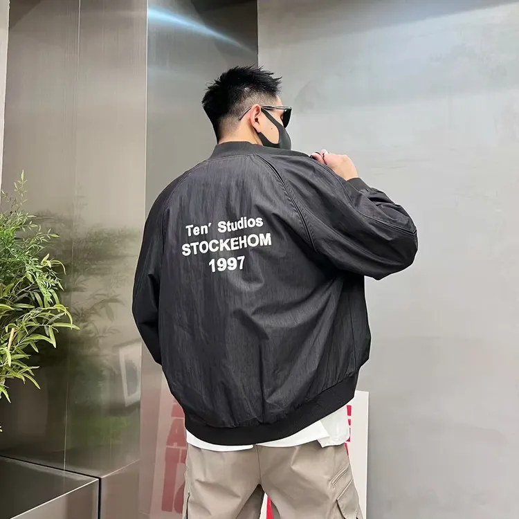 做旧字母美式复古时尚宽松百搭帅气男士立体剪裁长袖夹克上衣外套