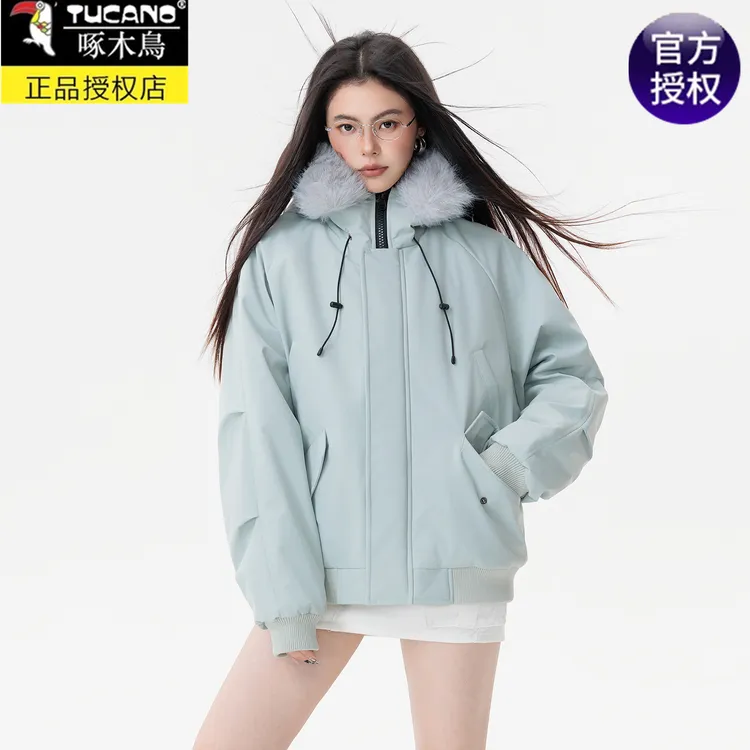 啄木鸟座山雕毛领夹克棉服男女冬季夹棉加厚外套情侣短款毛领棉衣