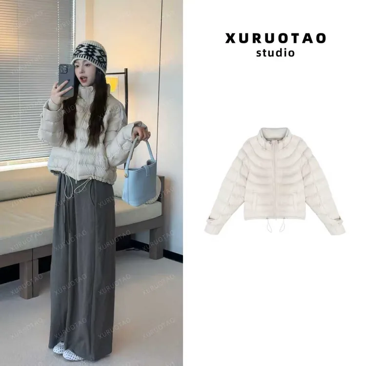 XURUOTAO【排骨小羽绒】显瘦修身时髦百搭设计钛灰色羽绒服 T5722