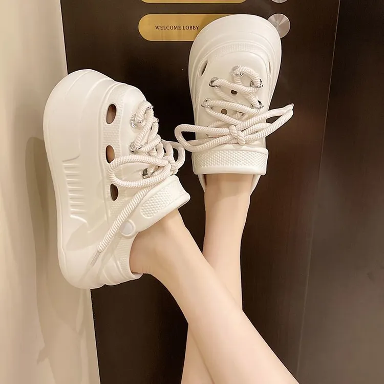 耐磨可拆卸EVA小个子绑带防臭凉拖鞋厚底洞洞鞋女防滑新款夏季凉