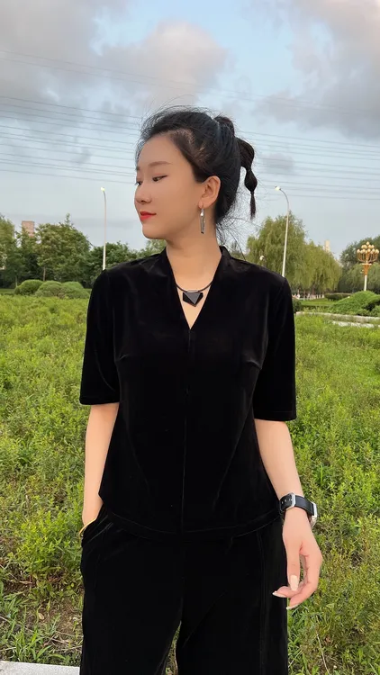 V领秋季新款金丝绒上衣