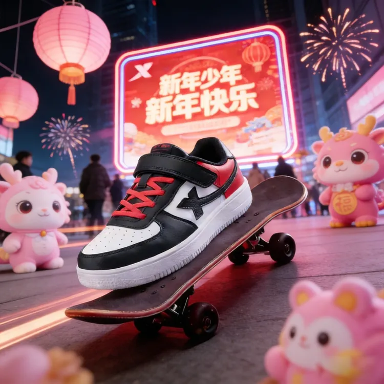 【福登贺岁】特步儿童冬季皮面板鞋男女童防水休闲鞋675116319226