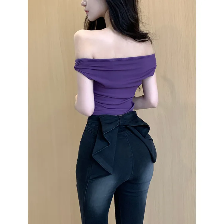 甜欲立体别致蝴蝶结牛仔裤女2025秋款高腰修身显瘦美臀喇叭裤子