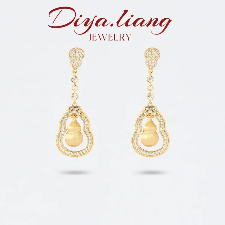 925银耳饰 梁雅帝新品【浮萍丝绒金葫芦】气质百搭设计纯银耳饰