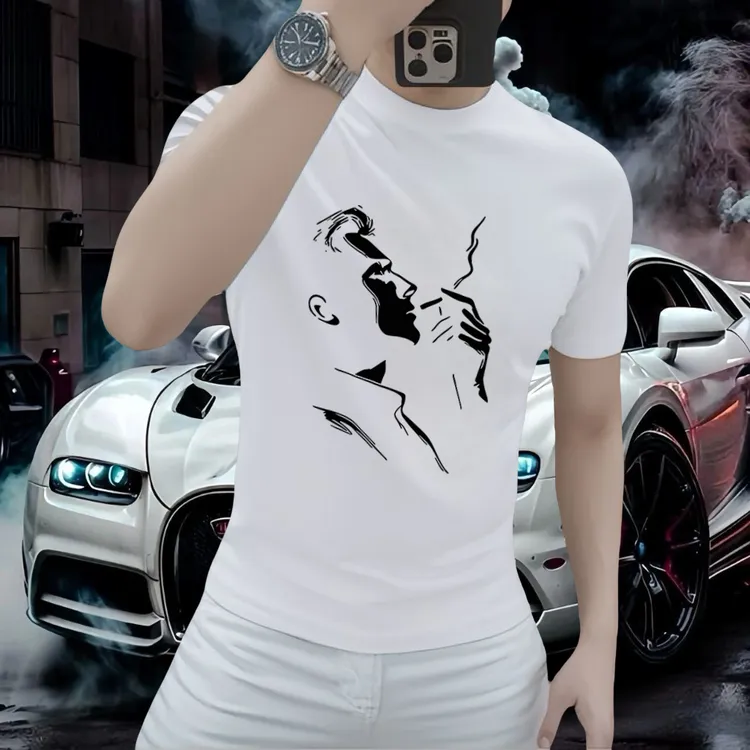 男士夏季标准半袖T恤短袖修身打底衫印花圆领时尚青年上衣