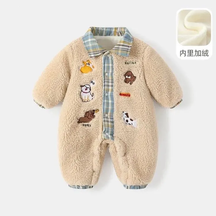 新生婴儿衣服秋冬装宝宝加绒厚连体衣秋冬季外出可爱夹棉保暖哈衣
