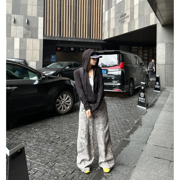 Our2【博主豹纹裤】设计感宽松直筒阔腿豹纹休闲裤【X5665】