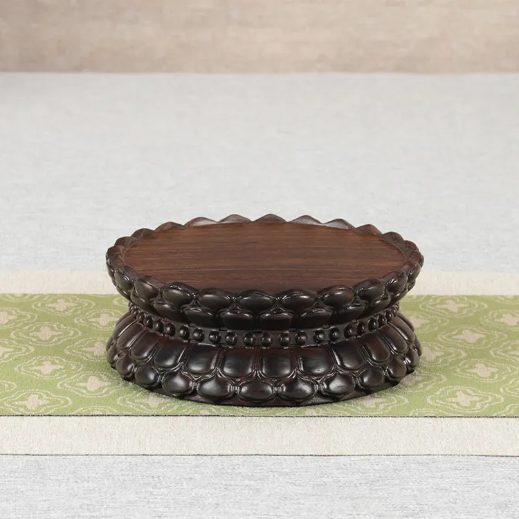 【墨至晟】黑檀木顺遂莲花底座 尺寸：内径15外径17高6厘米