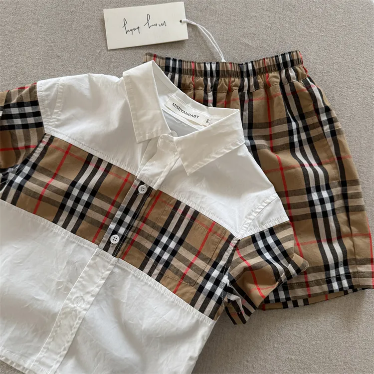 儿童套装2025夏季新品男女童格子衬衫套装宝宝休闲两件套潮