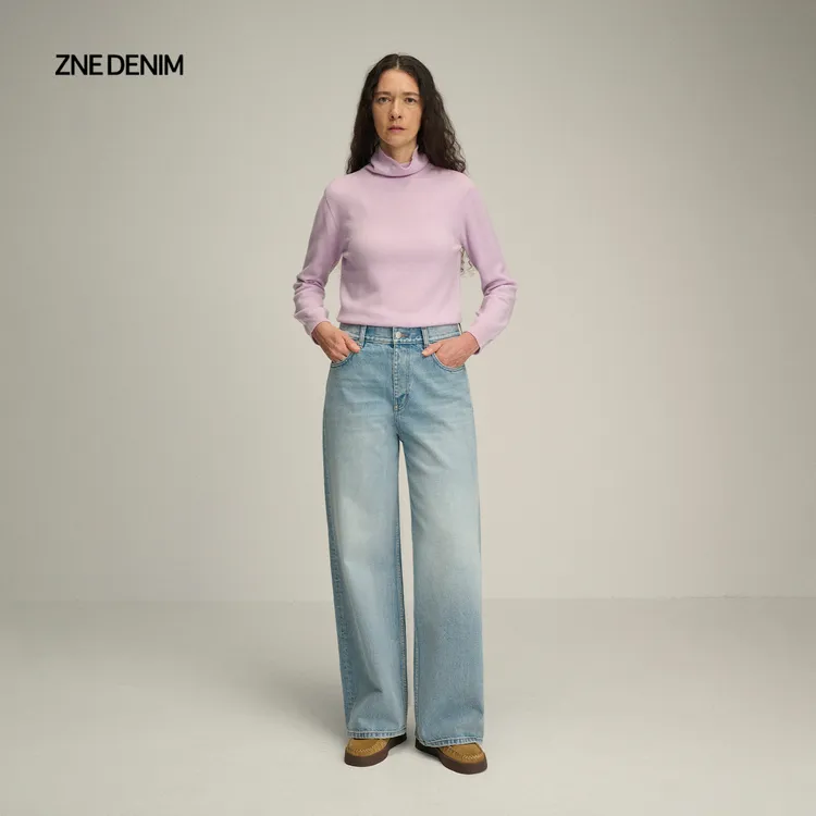 ZNEjeans 平衡轮廓法式定制袋花全棉直筒牛仔裤TRP8076