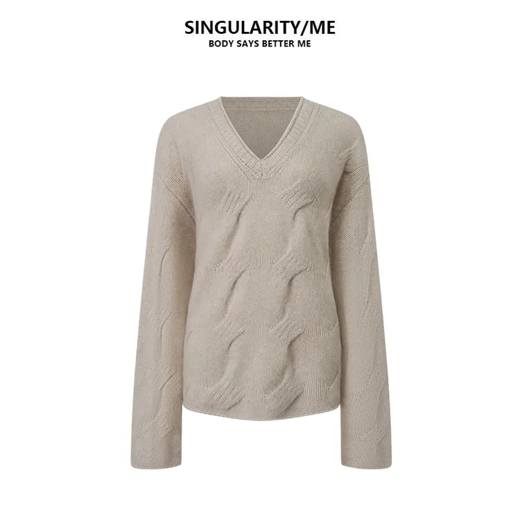Singularity Me 12A 01105 绵羊毛山羊绒立体绞花毛衣套头针织衫