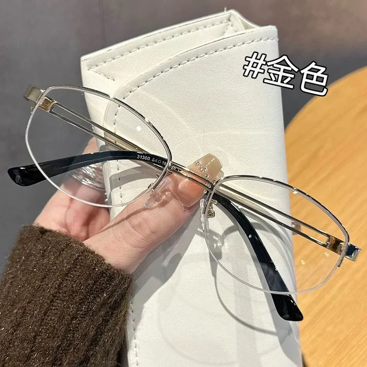 半框眼镜老钱风眼镜近视女可配度数英伦风椭圆显瘦金丝素颜平光镜