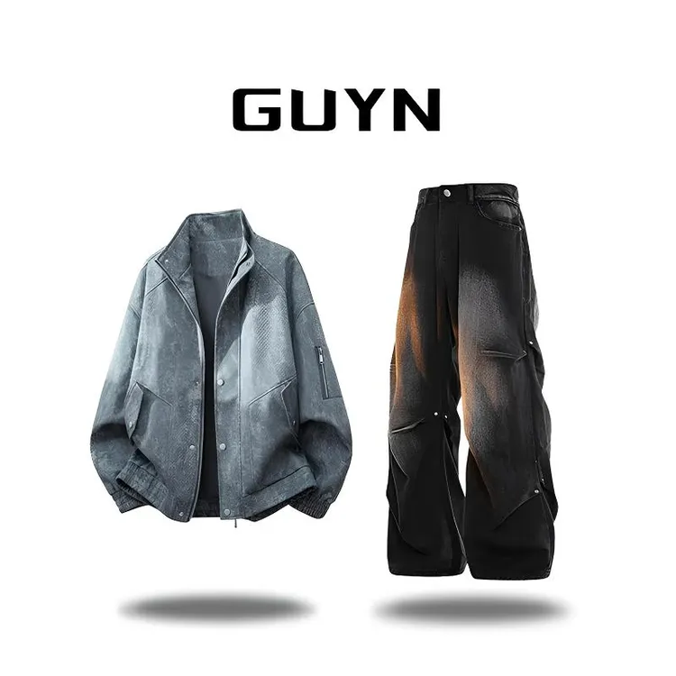 【品牌正品现货】GUYN港风男款夹克套装秋季痞帅美式休闲长裤百搭