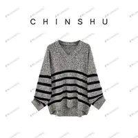 清舒【序素】慵懒风花纱条纹针织衫上衣高级感宽松套头毛衣#13071