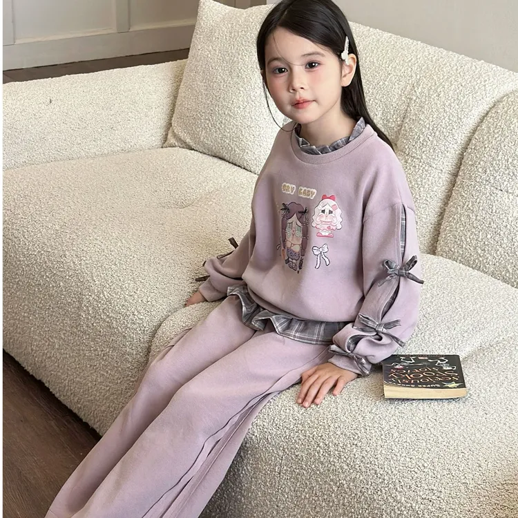 休闲风套头秋冬卡通风女常规套装网红女童洋气cry baby 卫衣套装