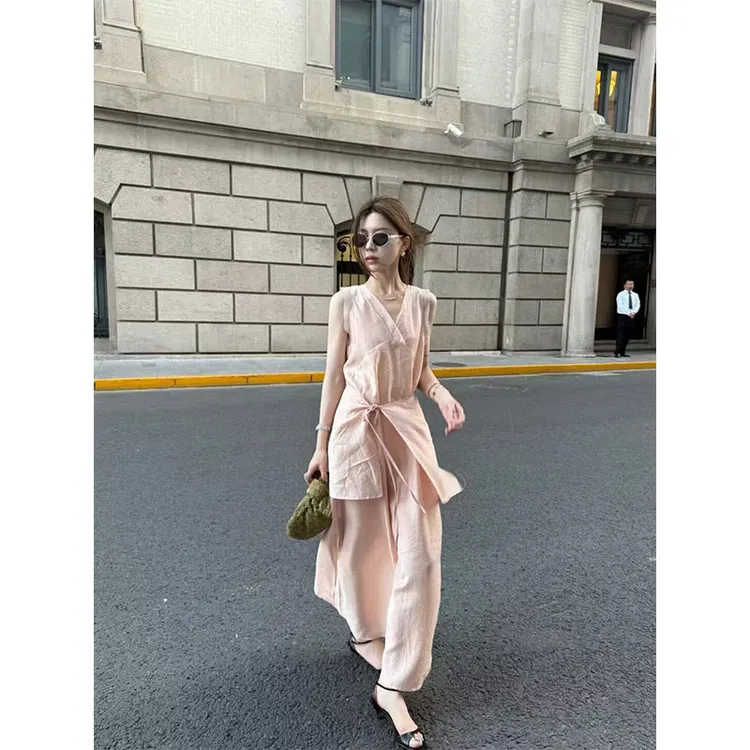 2025夏季设计感小众设计感休闲百搭时尚两件套式收腰显瘦连衣裙女