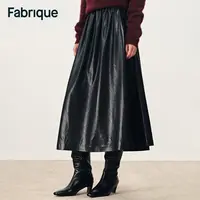 Fabrique Emma 秋冬新品奶油感环保皮弹力松紧法式复古腰伞型半裙