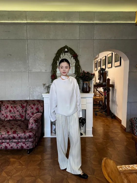 2025早秋时尚气质简约长袖上衣百搭修身显瘦阔腿裤洋气衣服女套装