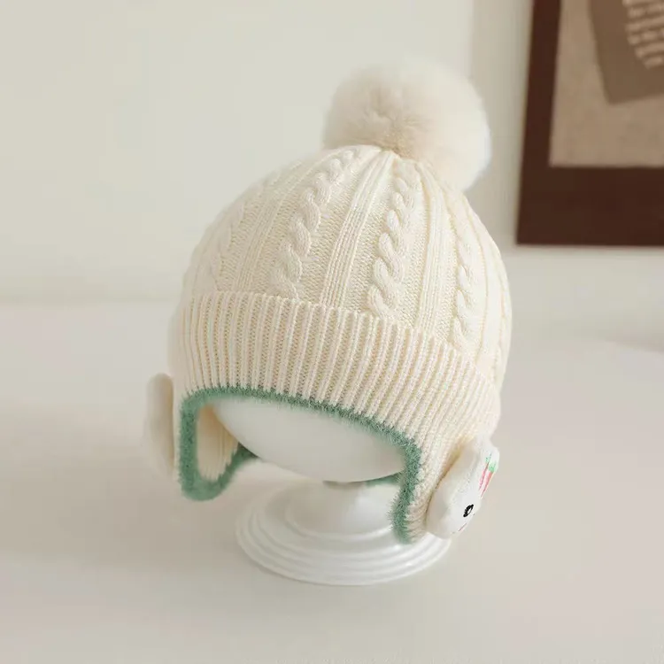 儿童帽子秋冬款男女宝宝护耳毛线帽保暖可爱小兔外出防风帽子一岁