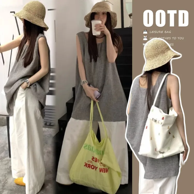 孕妇装夏装2025年新款韩系灰色无袖背心裙上衣夏季外穿