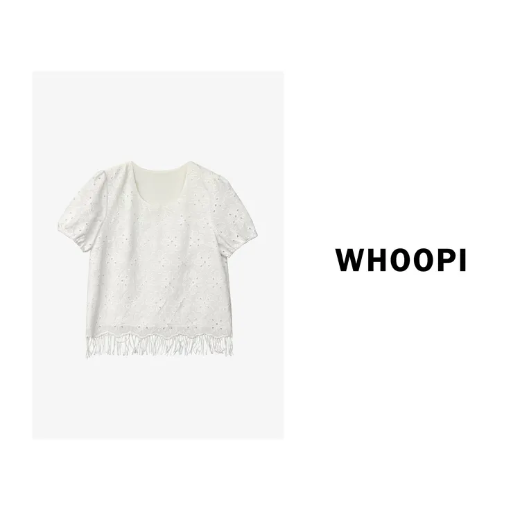 【Whoopi】【氧气白茶】设计感刺绣镂空流苏衬衫下家独特上衣