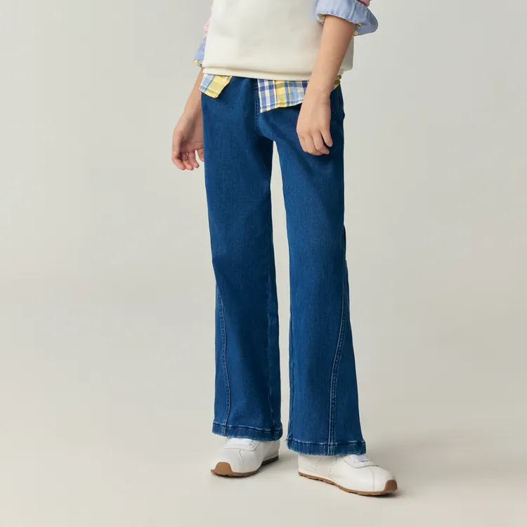 E·LAND KIDS衣恋女童裤子25年秋休闲微喇裤刺绣牛仔裤EKTJF8T21B